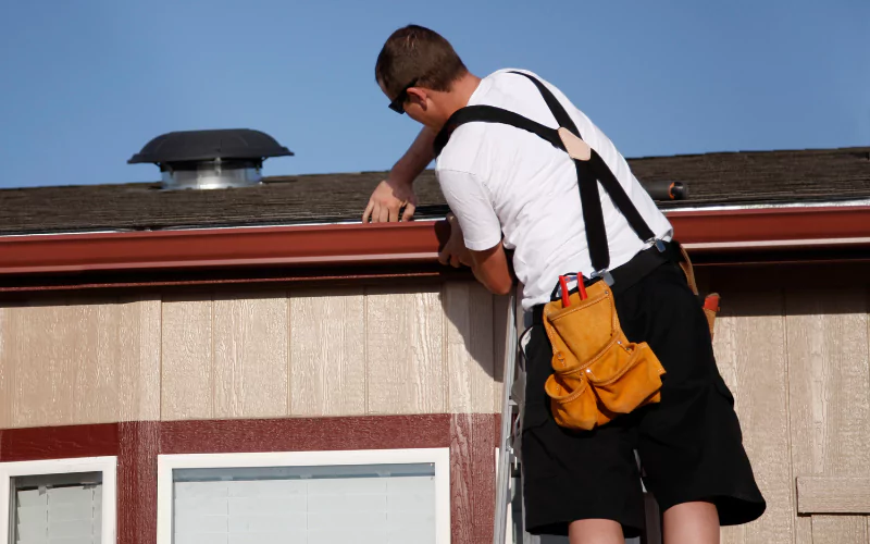 man installing seamless gutters